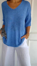 Blusa de malha com decote em V