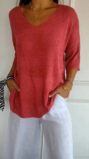 Blusa de malha com decote em V