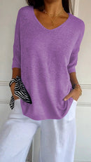 Blusa de malha com decote em V